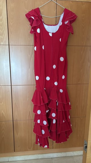 Vestido Flamenca Rojo Lunares Blancos