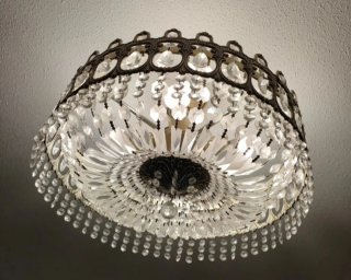 Lámpara  techo de cristal roca  y estructura metal