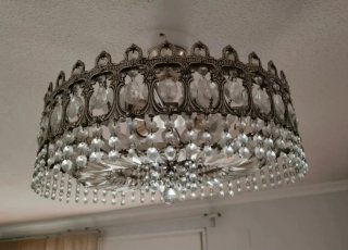 Lámpara  techo de cristal roca  y estructura metal