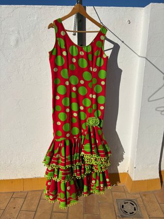 Vestido Flamenca Lunares Rojo y Verde