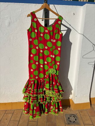 Vestido Flamenca Lunares Rojo y Verde