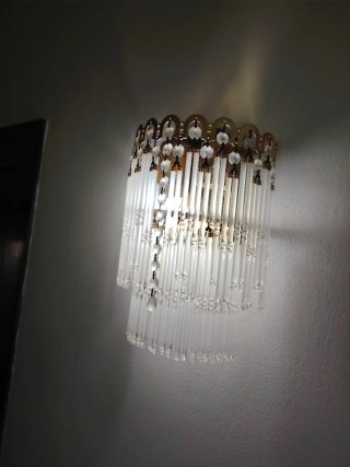 Lámpara Cristal Años 70 y 4 Apliques Dorados