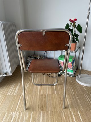 Sillas vintage metal asiento marrón (2)