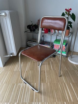 Sillas vintage metal asiento marrón (2)