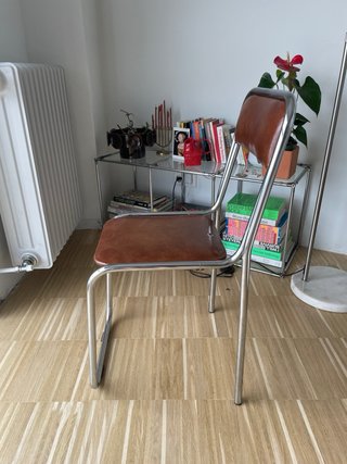Sillas vintage metal asiento marrón (2)