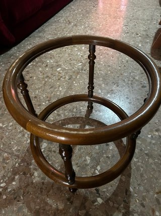 Mesa auxiliar redonda mármol y madera