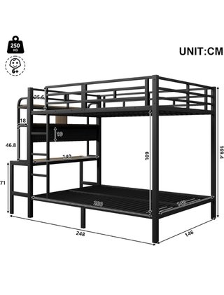 Cama litera con escritorio y estantes