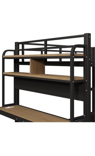 Cama litera con escritorio y estantes