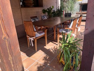Conjunto de mesa y sillas de jardin de teca