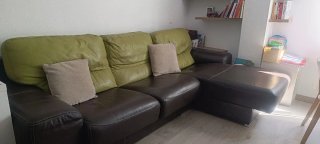 Sofá Chaise Lounge Pedro Ortiz Piel Marrón/Verde