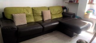 Sofá Chaise Lounge Pedro Ortiz Piel Marrón/Verde