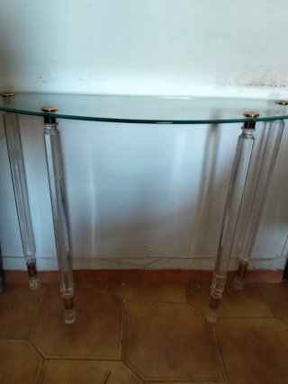 Mesa consola cristal y metal dorado