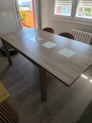 Mesa de comedor madera y cristal