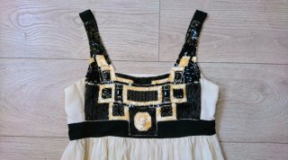 Vestido Zara Seda Crema y Negro Talla S