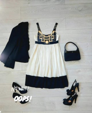 Vestido Zara Seda Crema y Negro Talla S
