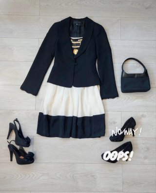 Vestido Zara Seda Crema y Negro Talla S