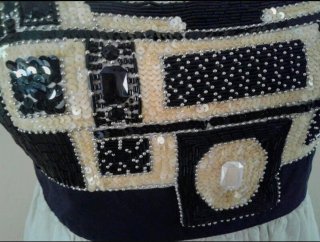 Vestido Zara Seda Crema y Negro Talla S