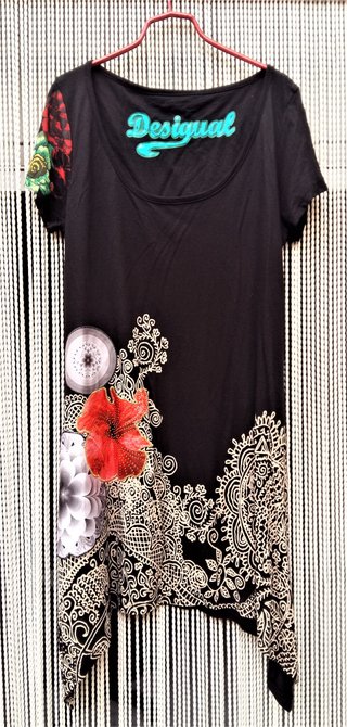 Vestido Desigual Negro Flores T 40-42
