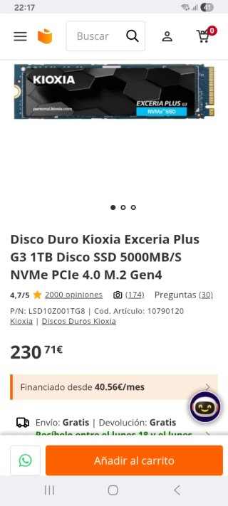 SSD Kioxia 1TB M.2 NVMe PCIe 4.0