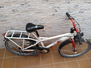 Bicicleta blanca y naranja