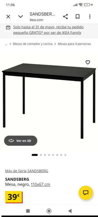 Mesa comedor IKEA SANDSBERG 110x67 cm