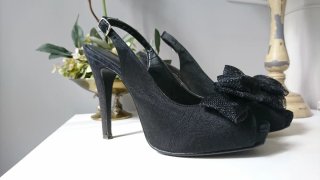 Talla 38 Sandalias negras tacón, plataforma y lazo