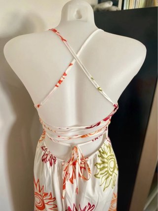 Vestido blanco largo tirantes estampado sol