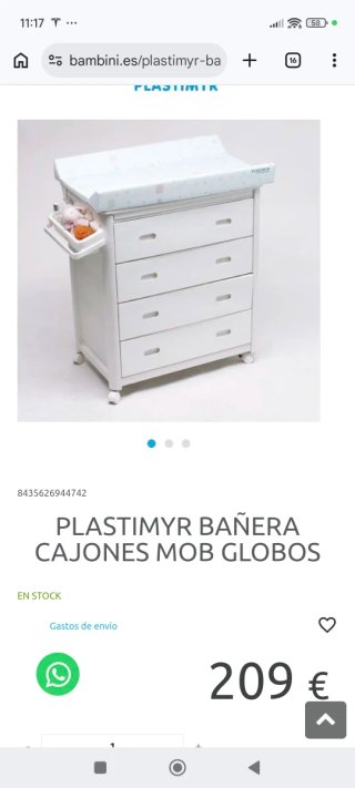 Cambiador cajón Plastimyr con bañera