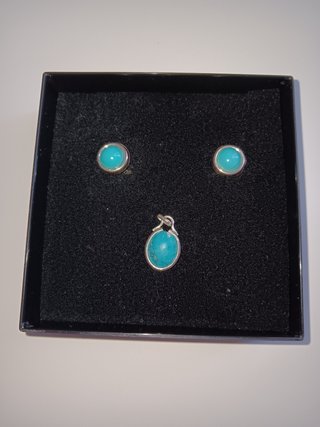 Conjunto Plata 925 Turquesa Pendientes y Colgante