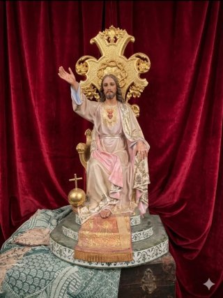 Antigua Imagen Cristo Rey Trono Dorado,estilo Olat