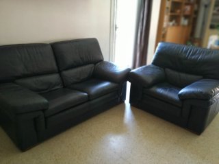 Sofá doble y sillón individual de piel