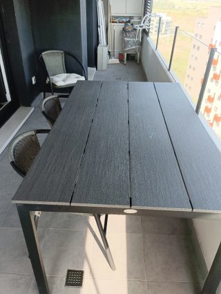 Mesa Exterior Aluminio Negro/Madera Artificial