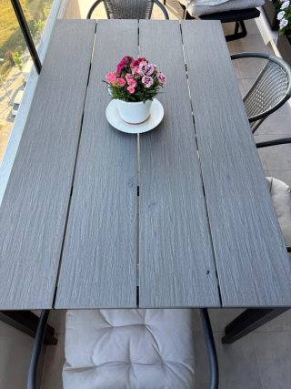 Mesa Exterior Aluminio Negro/Madera Artificial