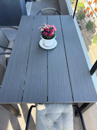 Mesa Exterior Aluminio Negro/Madera Artificial