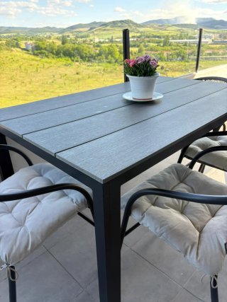 Mesa Exterior Aluminio Negro/Madera Artificial