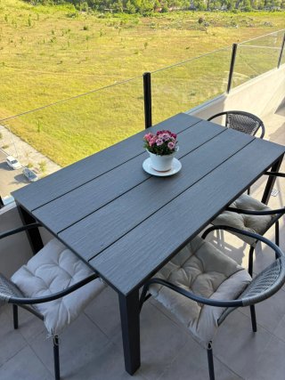 Mesa Exterior Aluminio Negro/Madera Artificial