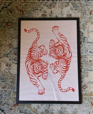 Quadro 50x70 Tigri Rosse su Carta Bianca