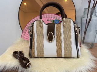 Bolso de mano mujer patchwork beige y blanco
