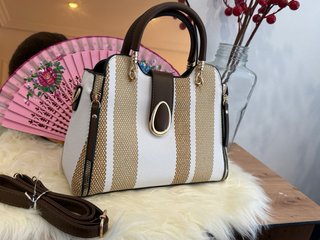 Bolso de mano mujer patchwork beige y blanco