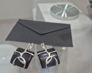 Pendientes vintage plata ágata negra