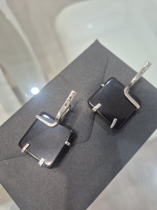 Pendientes vintage plata ágata negra