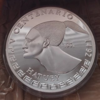 Muy rara pentaonza pura plata Cuba 1991 Hatuey