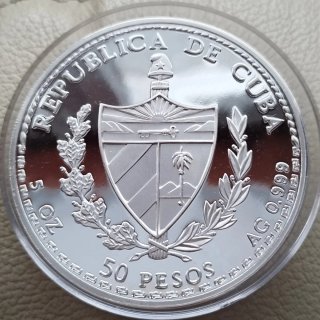 Muy rara pentaonza pura plata Cuba 1991 Hatuey