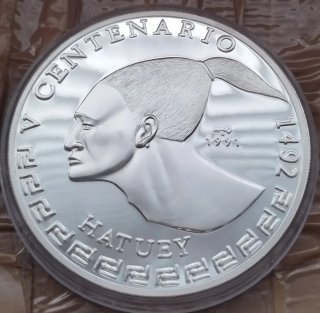 Muy rara pentaonza pura plata Cuba 1991 Hatuey
