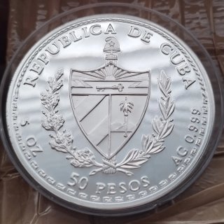 Muy rara pentaonza pura plata Cuba 1991 Hatuey
