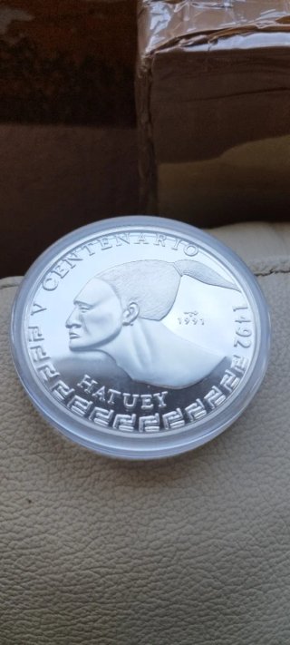 Muy rara pentaonza pura plata Cuba 1991 Hatuey