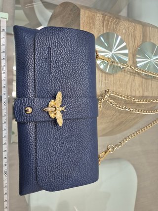 Bolso Piel Christian Laurier Azul Dorado