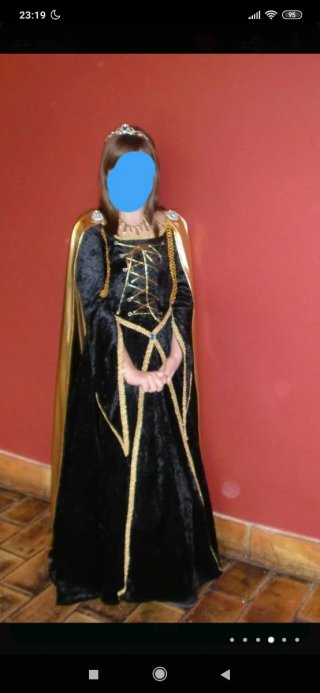 Vestido medieval negro y dorado talla única