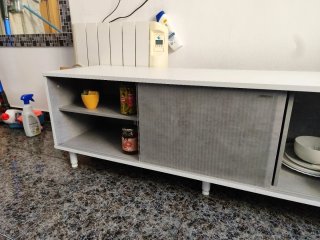 Mueble TV comedor blanco y gris