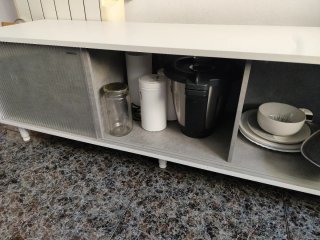 Mueble TV comedor blanco y gris